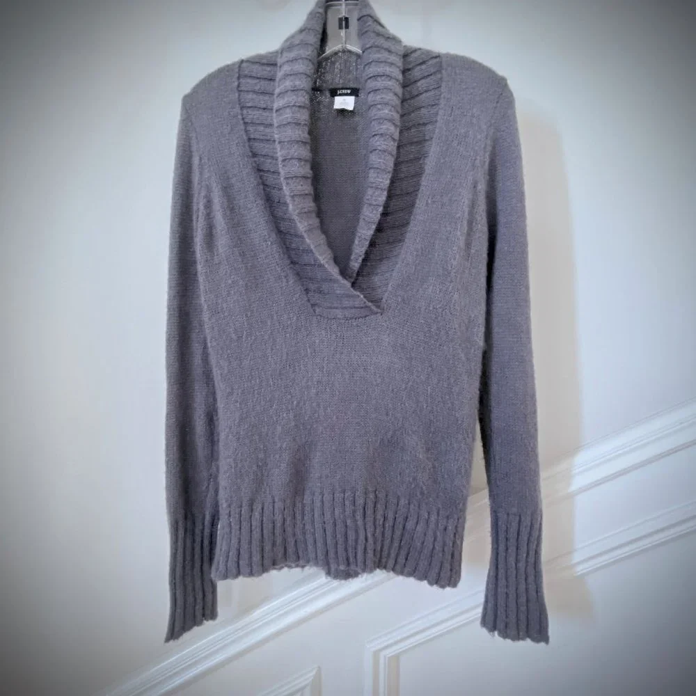 J. Crew Shawl Collar Mohair Sweater in Dusty Violet